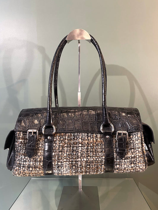 SAC EN CUIR ET TWEED