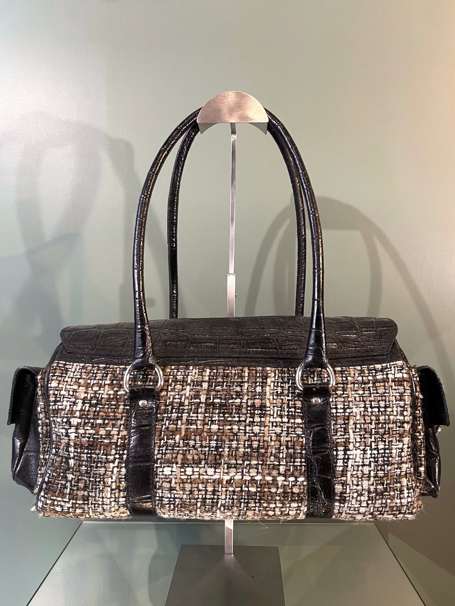 SAC EN CUIR ET TWEED